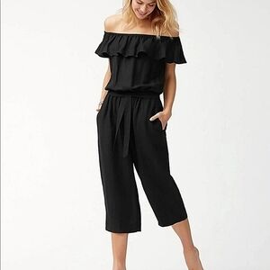 Tommy Bahama Linen Dye Cropped Jumpsuit Ruffles Black-Size Small
